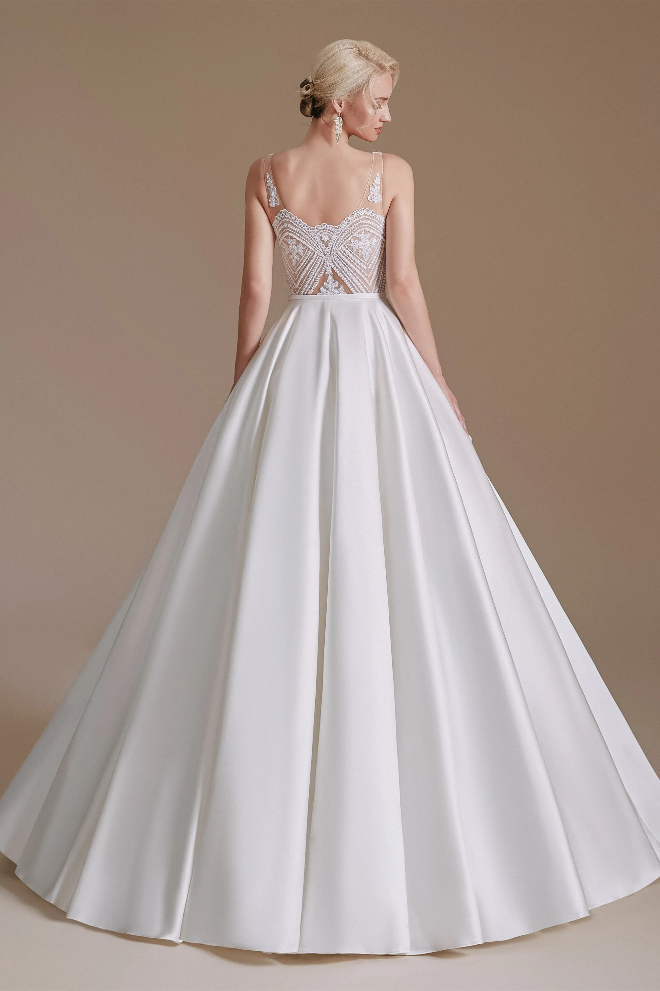 A Line V Neck Floor Length Applique Wedding Dress | Showprettydress Design