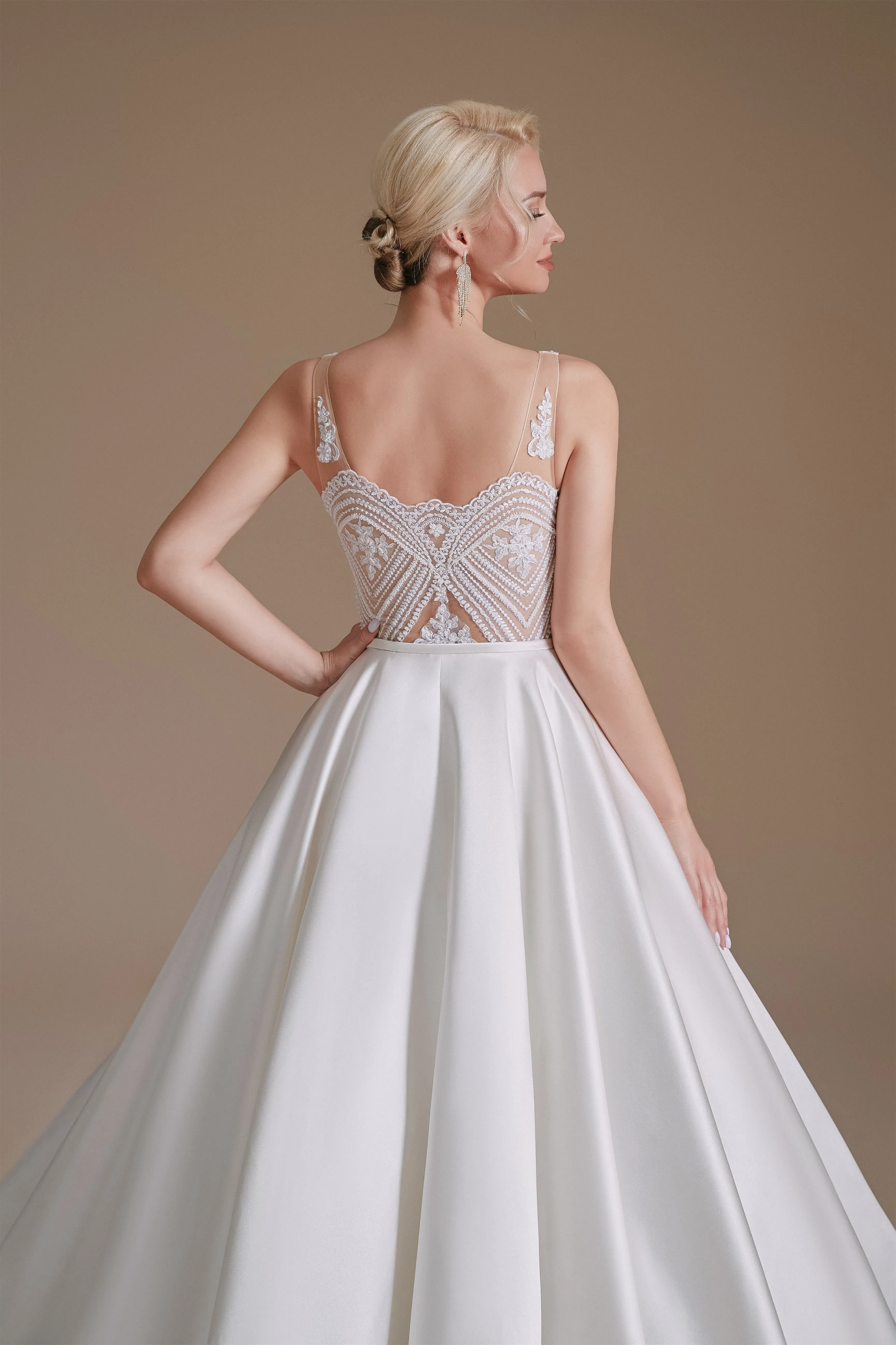 A Line V Neck Floor Length Applique Wedding Dress | Showprettydress Design