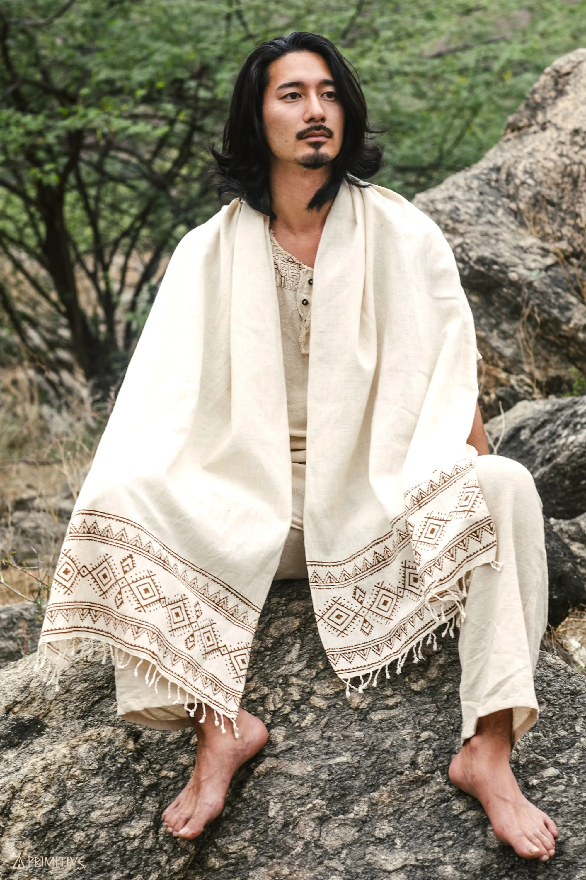 Ancient Eyes Shawl ⋗⋖ Handwoven Wild Cotton Block Printed Shawl