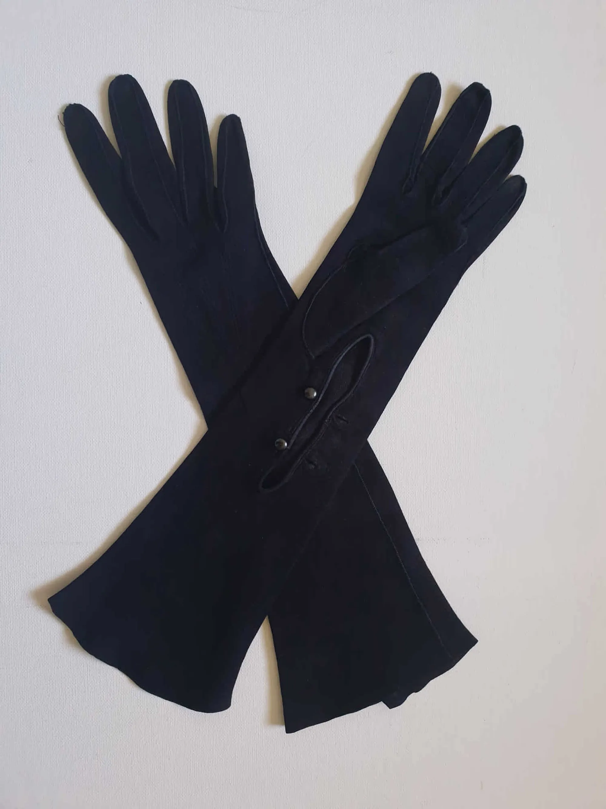 Black Suede Evening Gloves - SIze 6 1/2