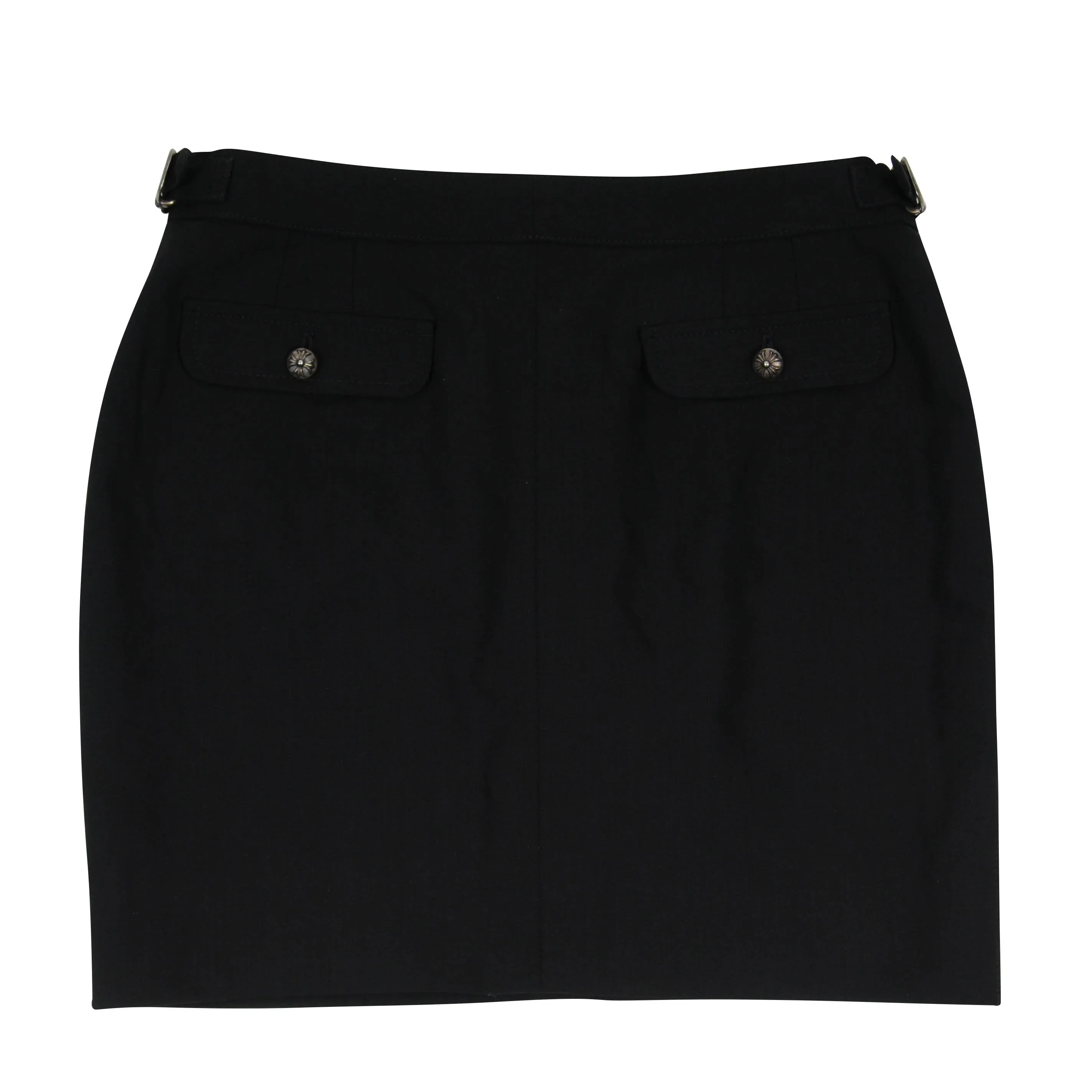 Black Wool Belted .925 Silver Hardware Mini Skirt