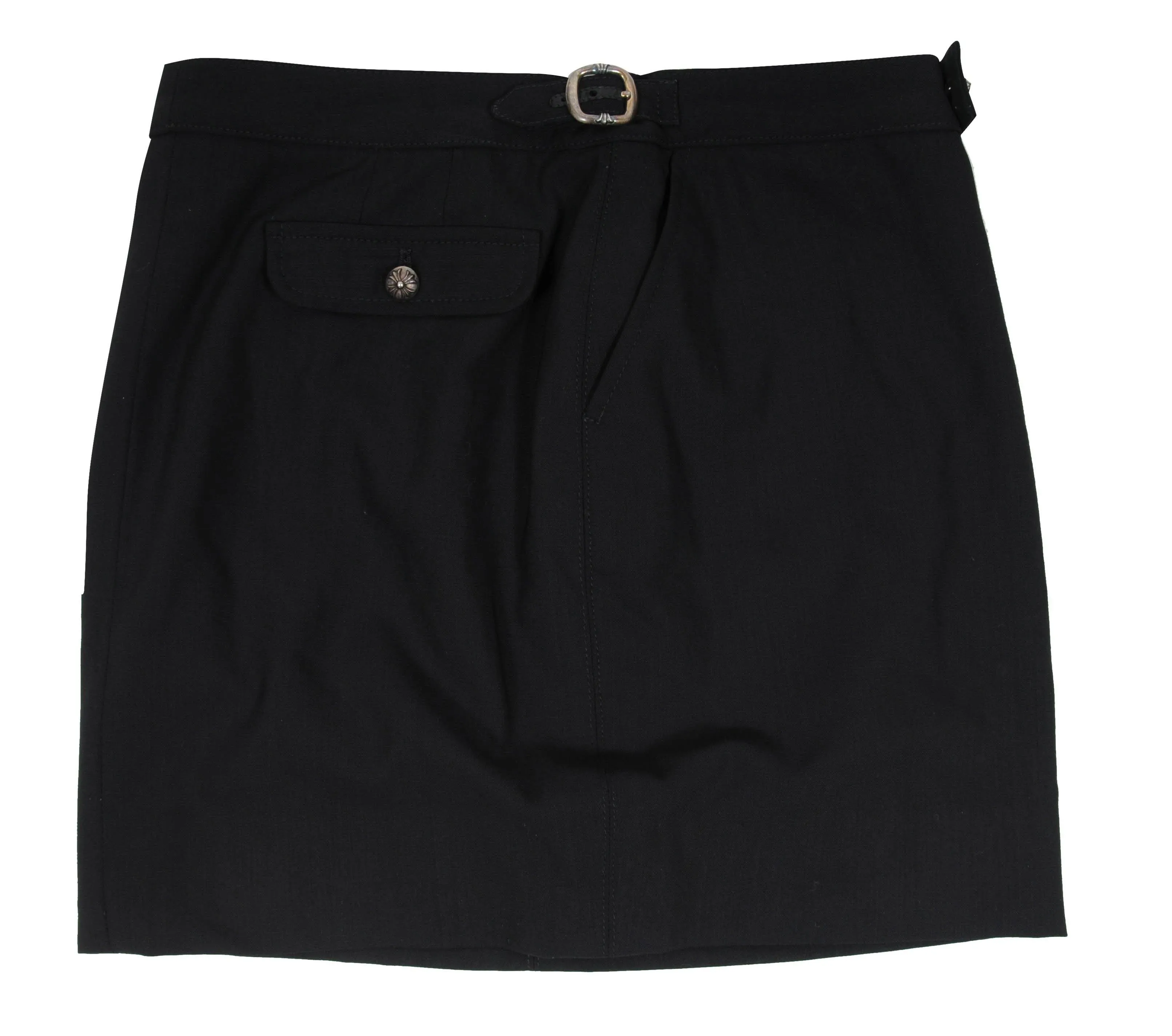 Black Wool Belted .925 Silver Hardware Mini Skirt