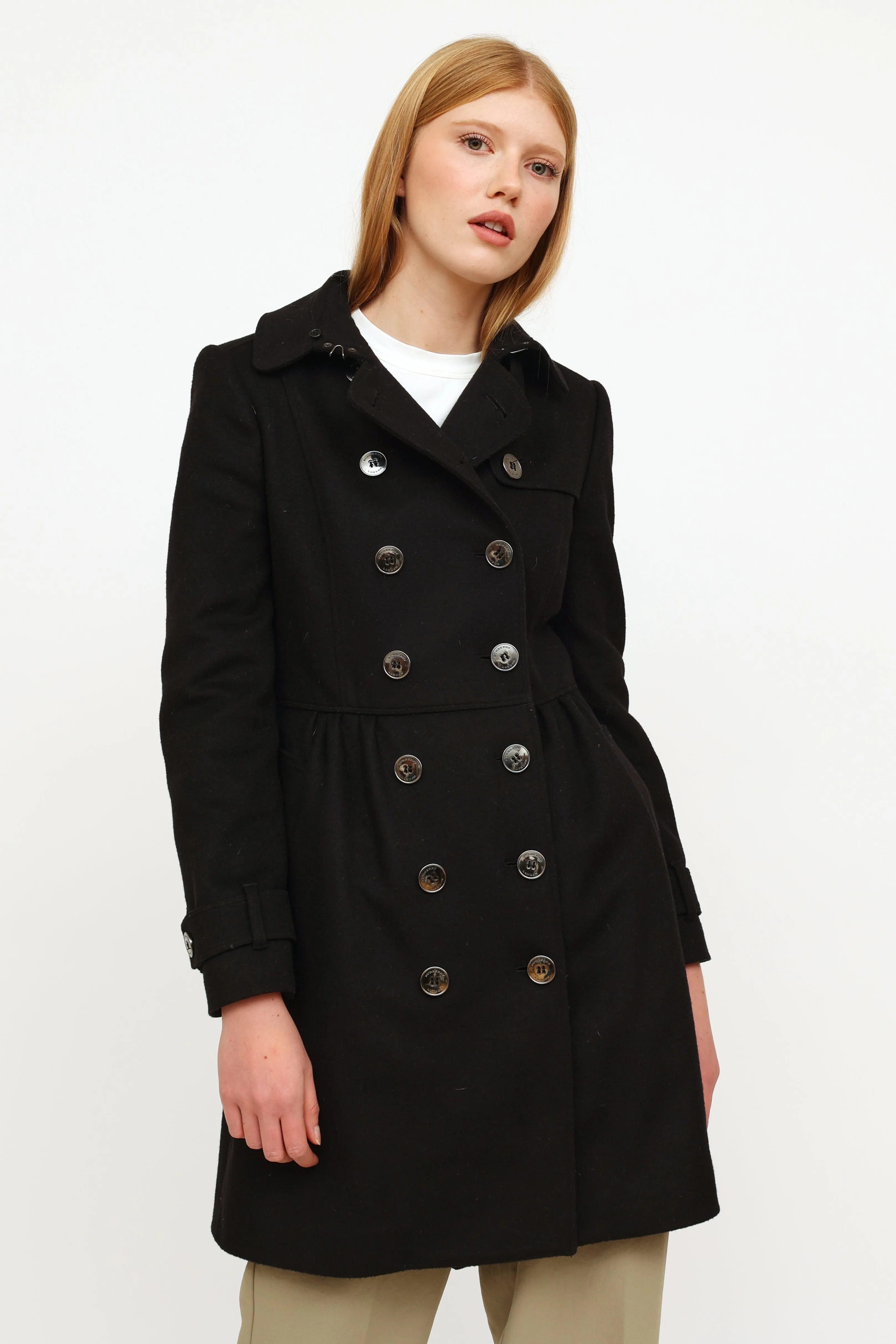 Black Wool Cashmere Trench Coat