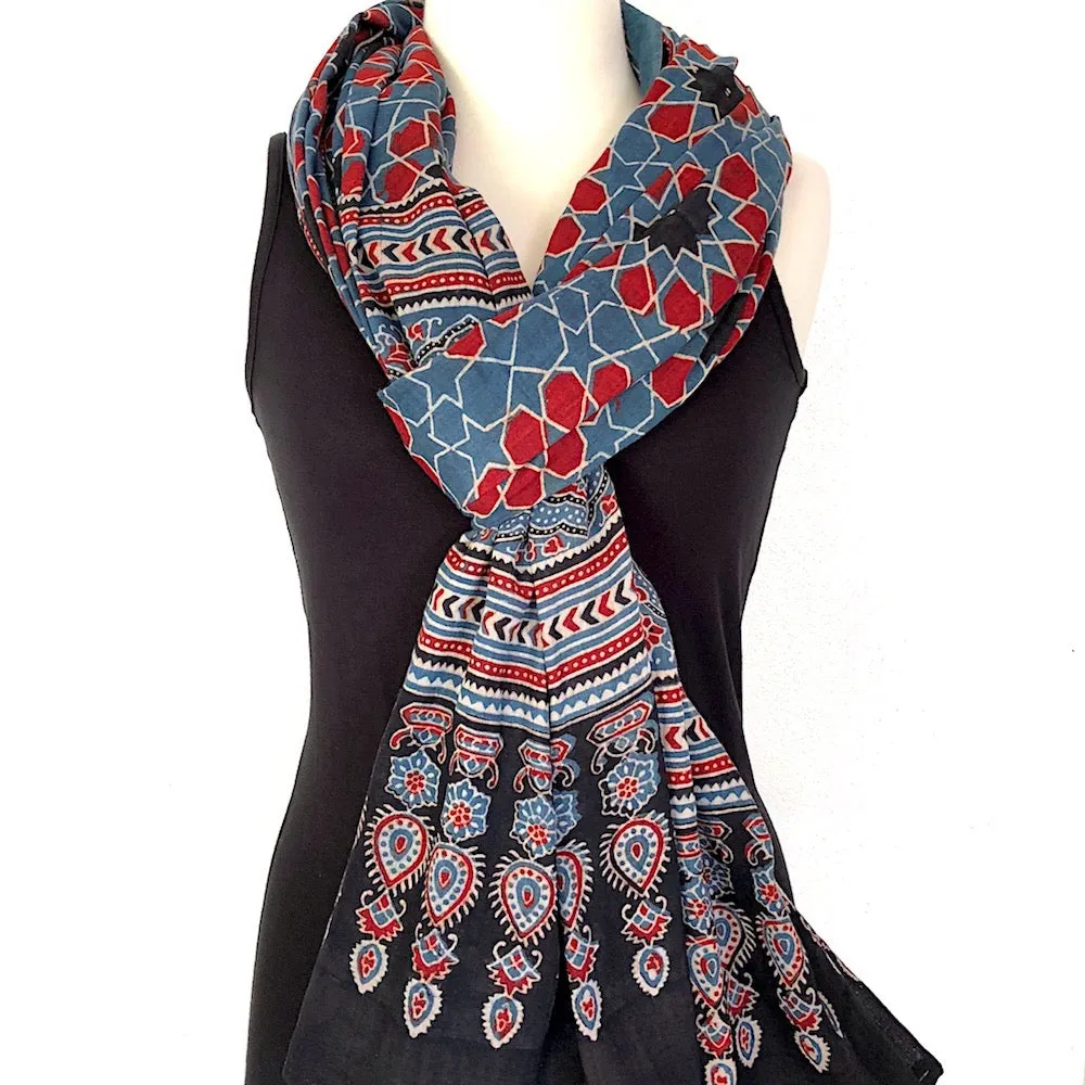 Block Print Scarf in Ajrakh Design