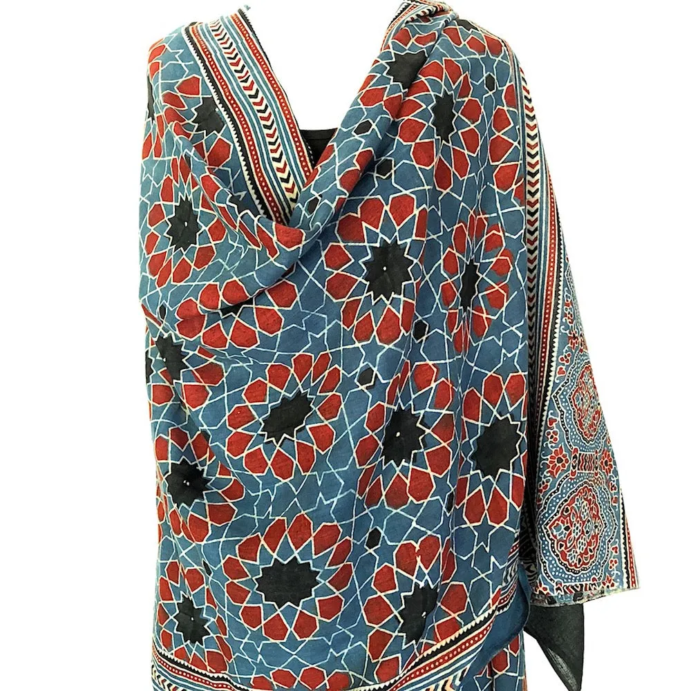 Block Print Scarf in Ajrakh Design