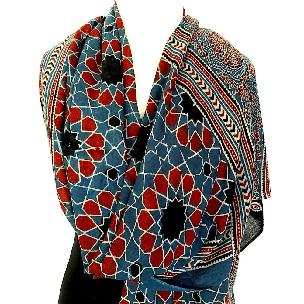 Block Print Scarf in Ajrakh Design