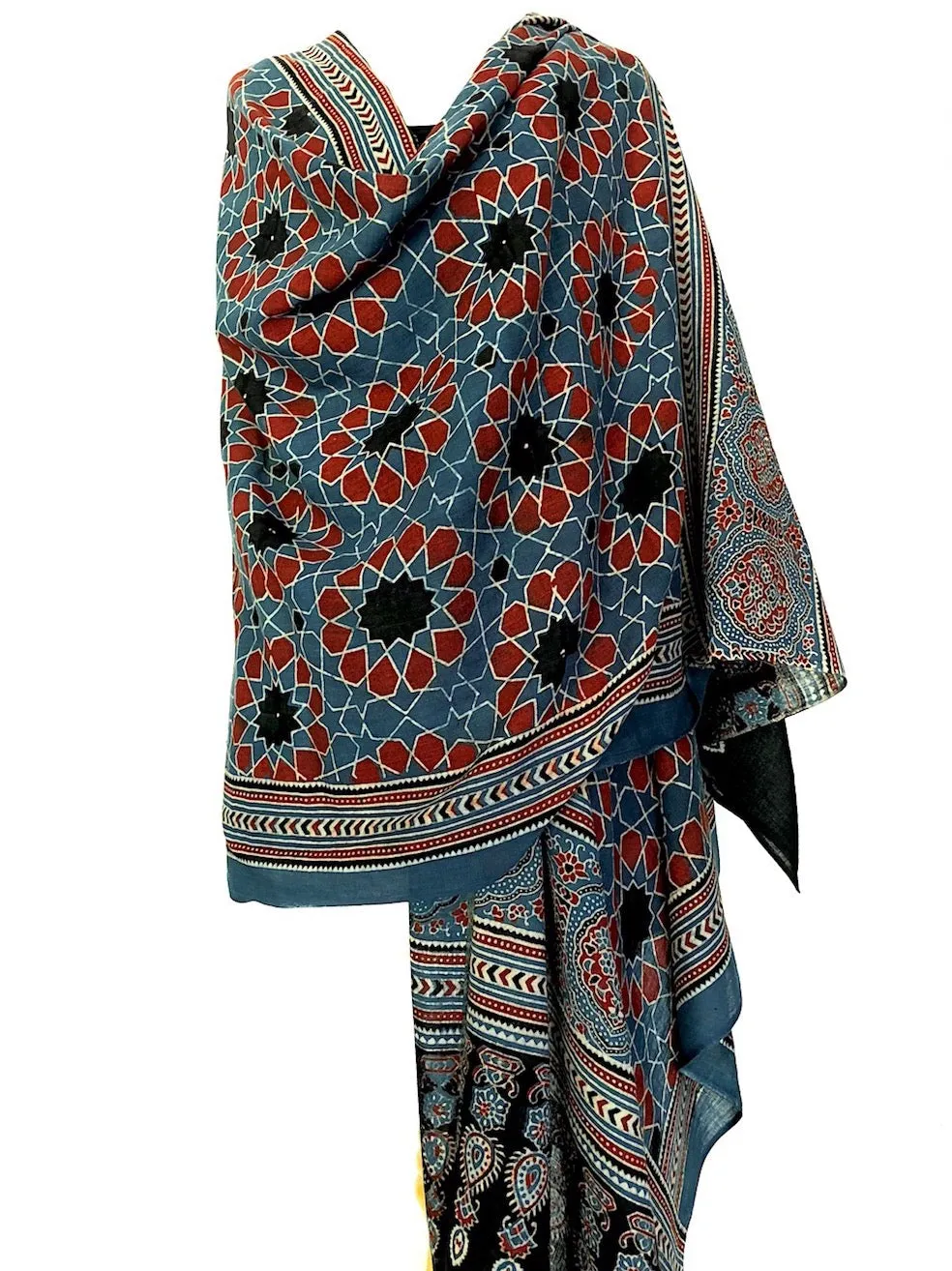 Block Print Scarf in Ajrakh Design