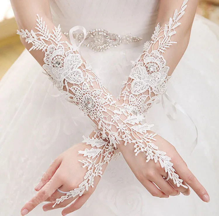 Bridal Gloves, French Lace Gloves, Floral Rhinestone Bridal Gloves, Long Design Fingerless Gloves, Wedding Gloves, Wedding Accessory, TYP0569