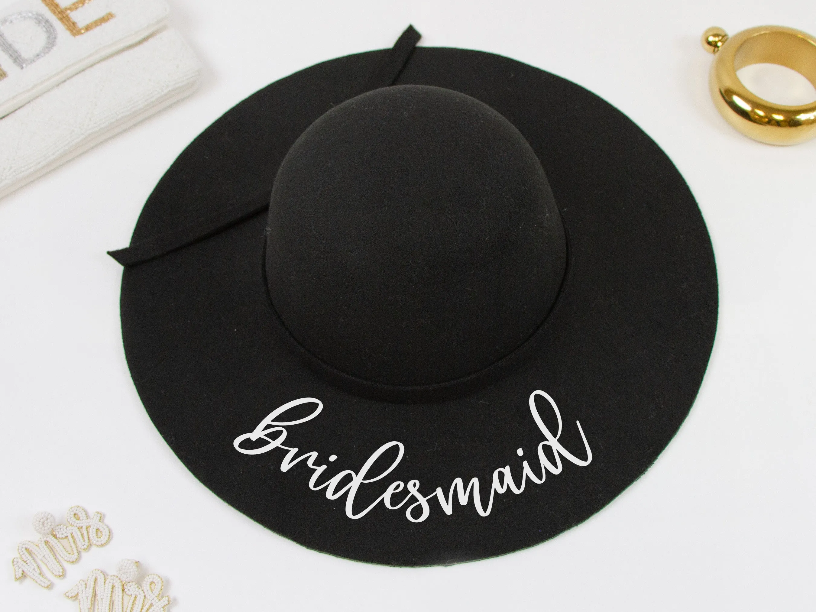 Bridal Party Black Felt Floppy Hat