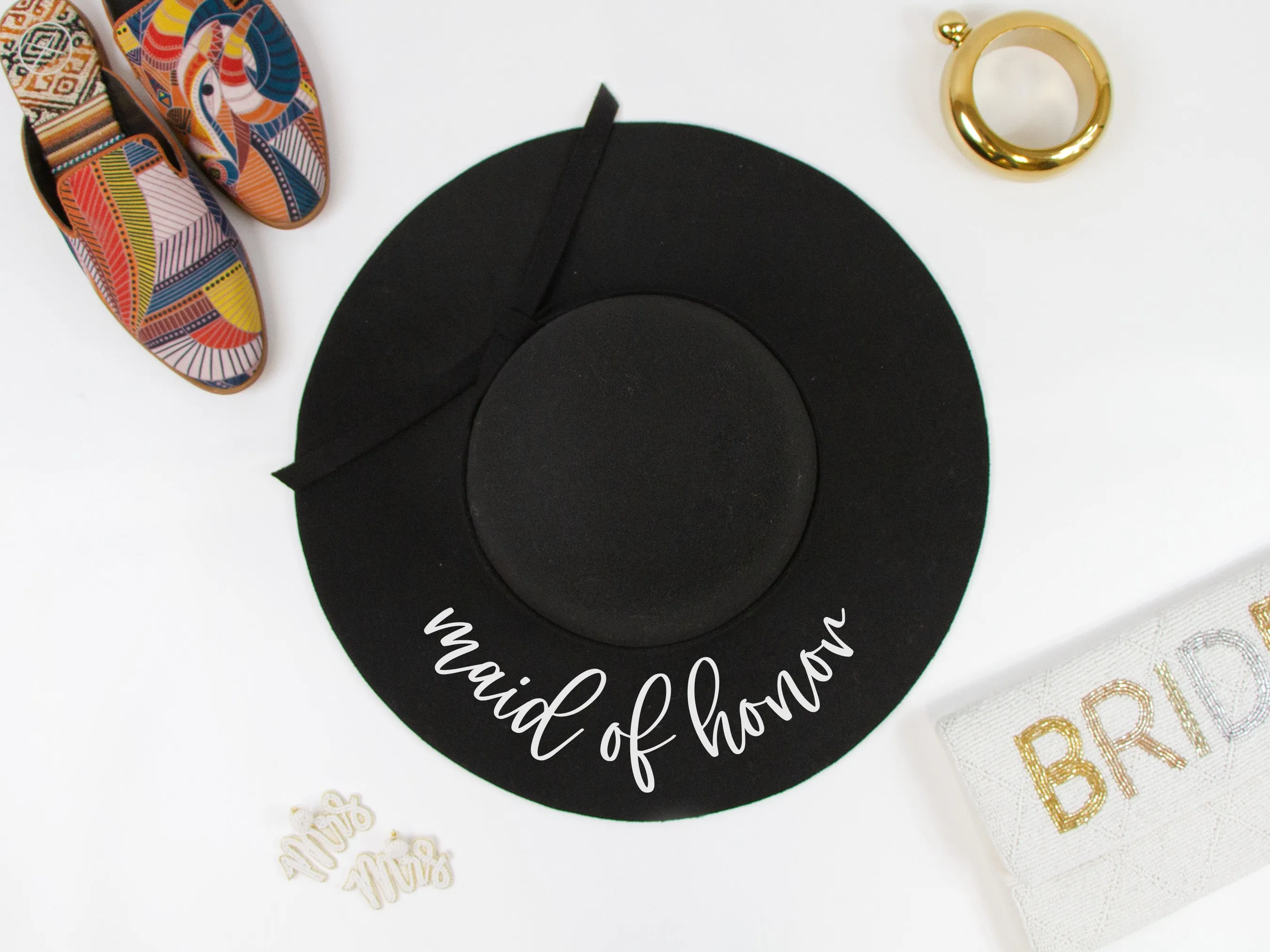 Bridal Party Black Felt Floppy Hat