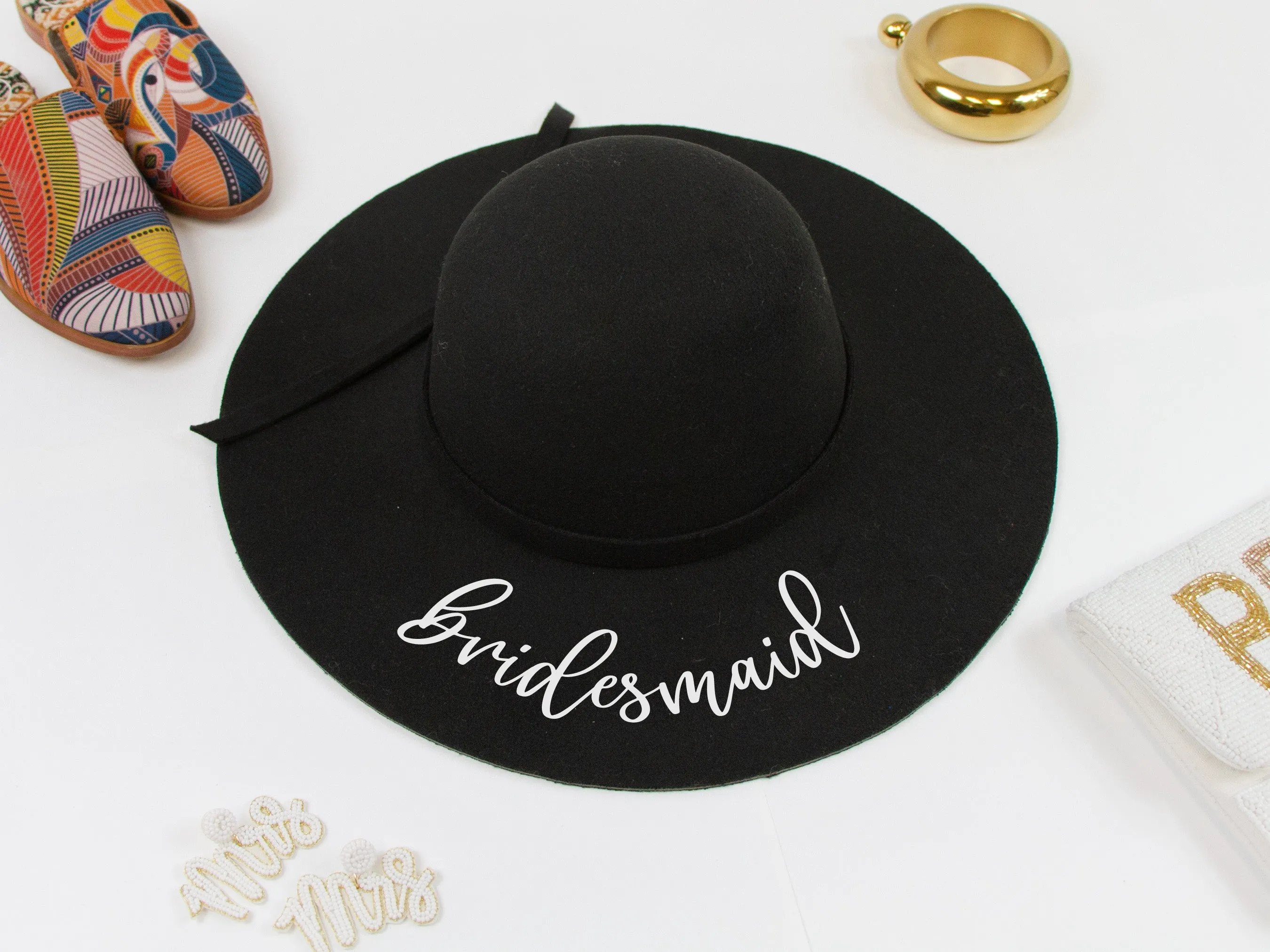 Bridal Party Black Felt Floppy Hat