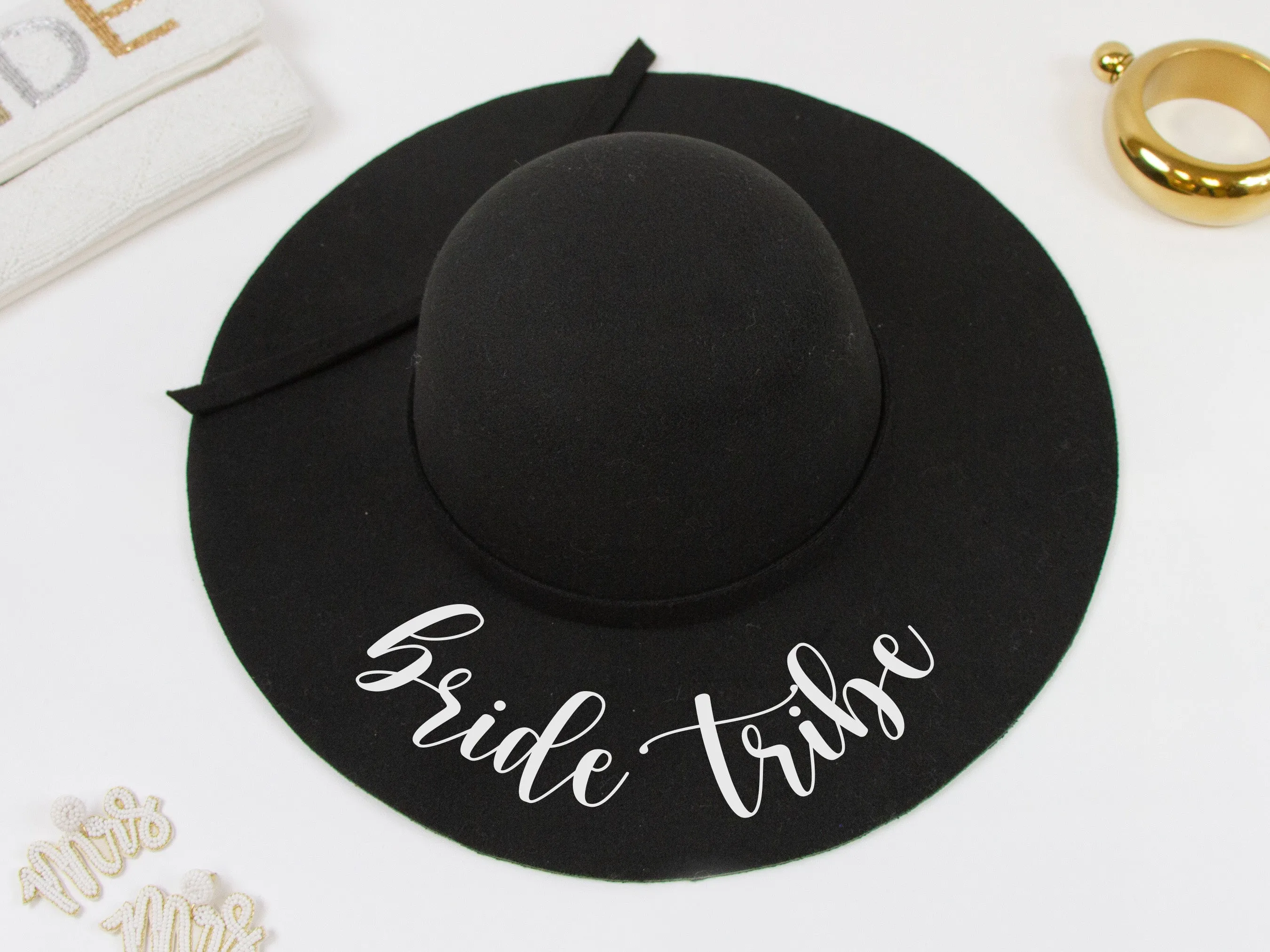 Bride, Bride Tribe Black Felt Floppy Hat