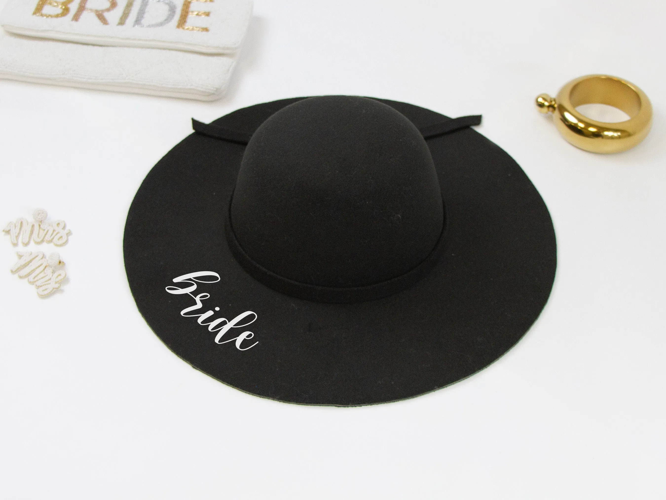 Bride, Bride Tribe Black Felt Floppy Hat