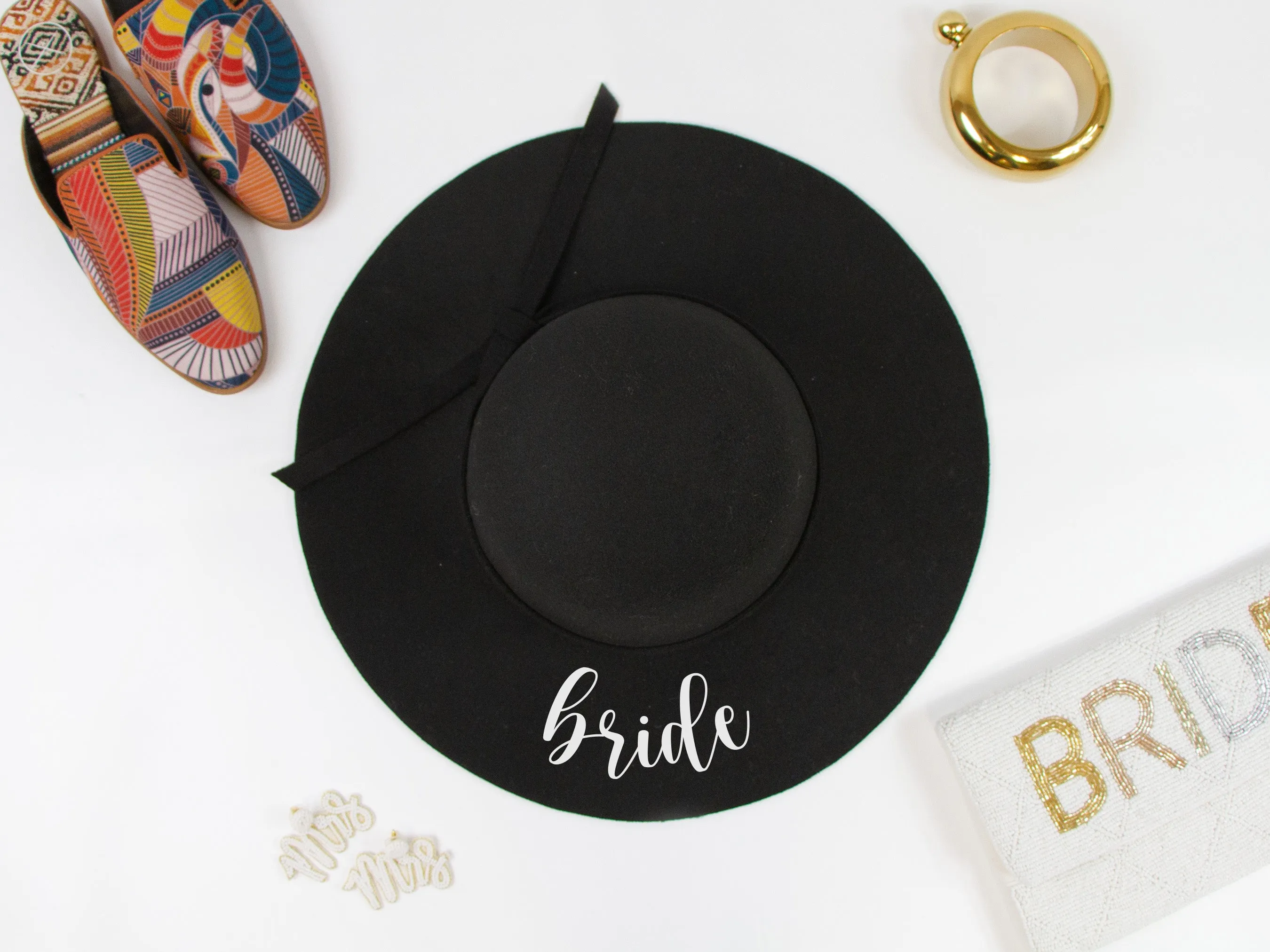 Bride, Bride Tribe Black Felt Floppy Hat