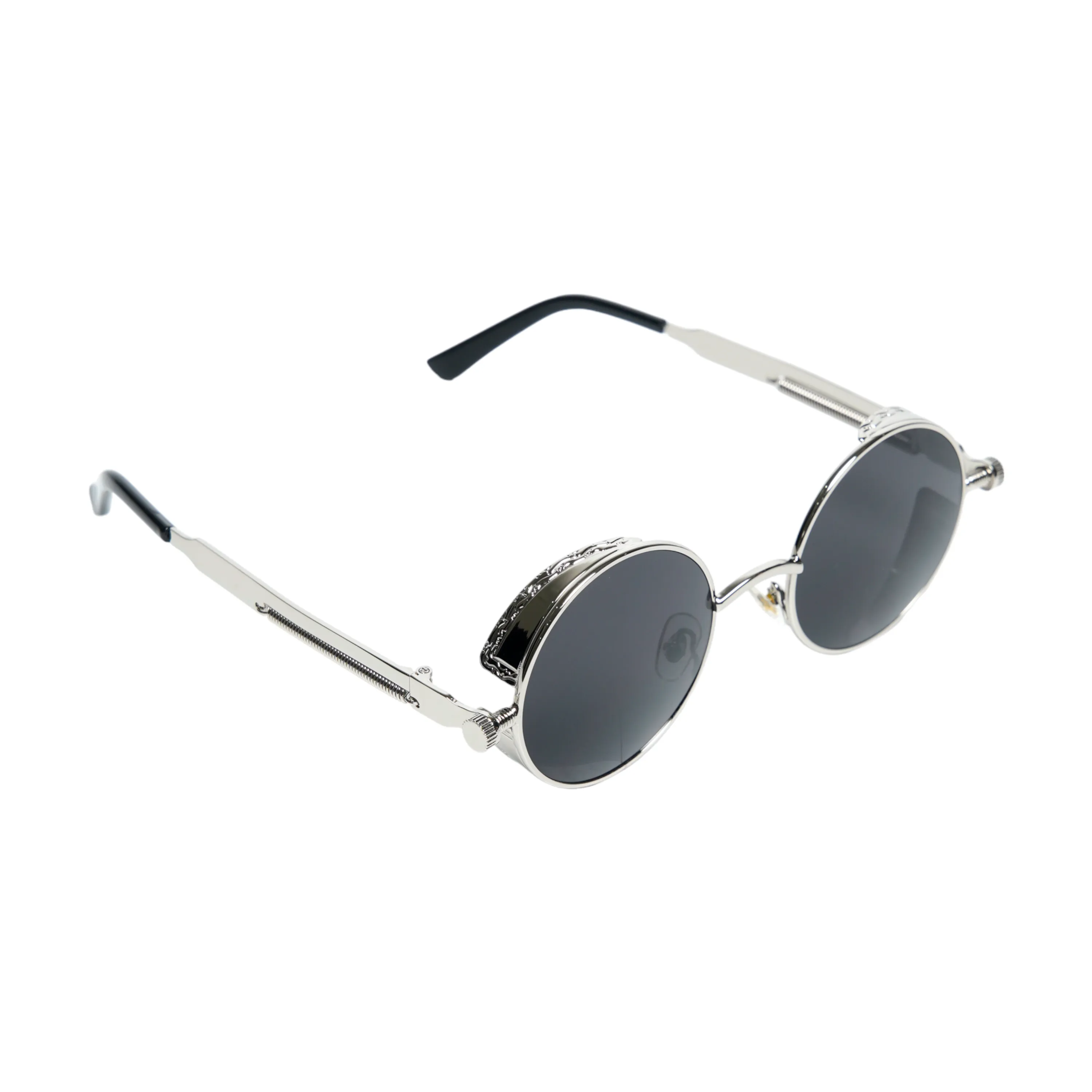 Chokore Retro Polarized Round Sunglasses (Black & Silver)