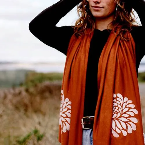 Chrysanthemum Scarf (White Ink) by Windsparrow Studio