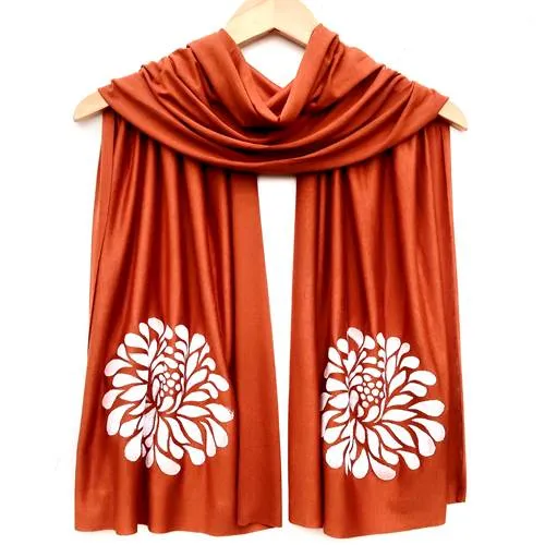 Chrysanthemum Scarf (White Ink) by Windsparrow Studio