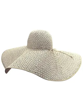 Cream & White Ultra Wide Brim Straw Floppy Hat