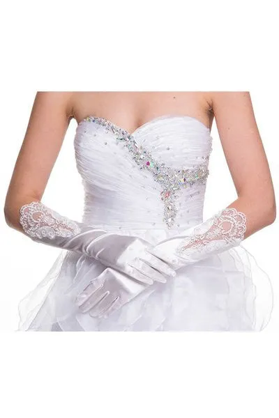 DeKlaire Bridal J011A Mid Length Satin Gloves Lace Embroidery