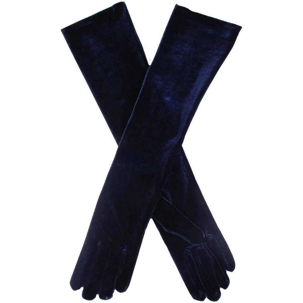 Dents Long 12 Button Velvet Evening Gloves - Navy