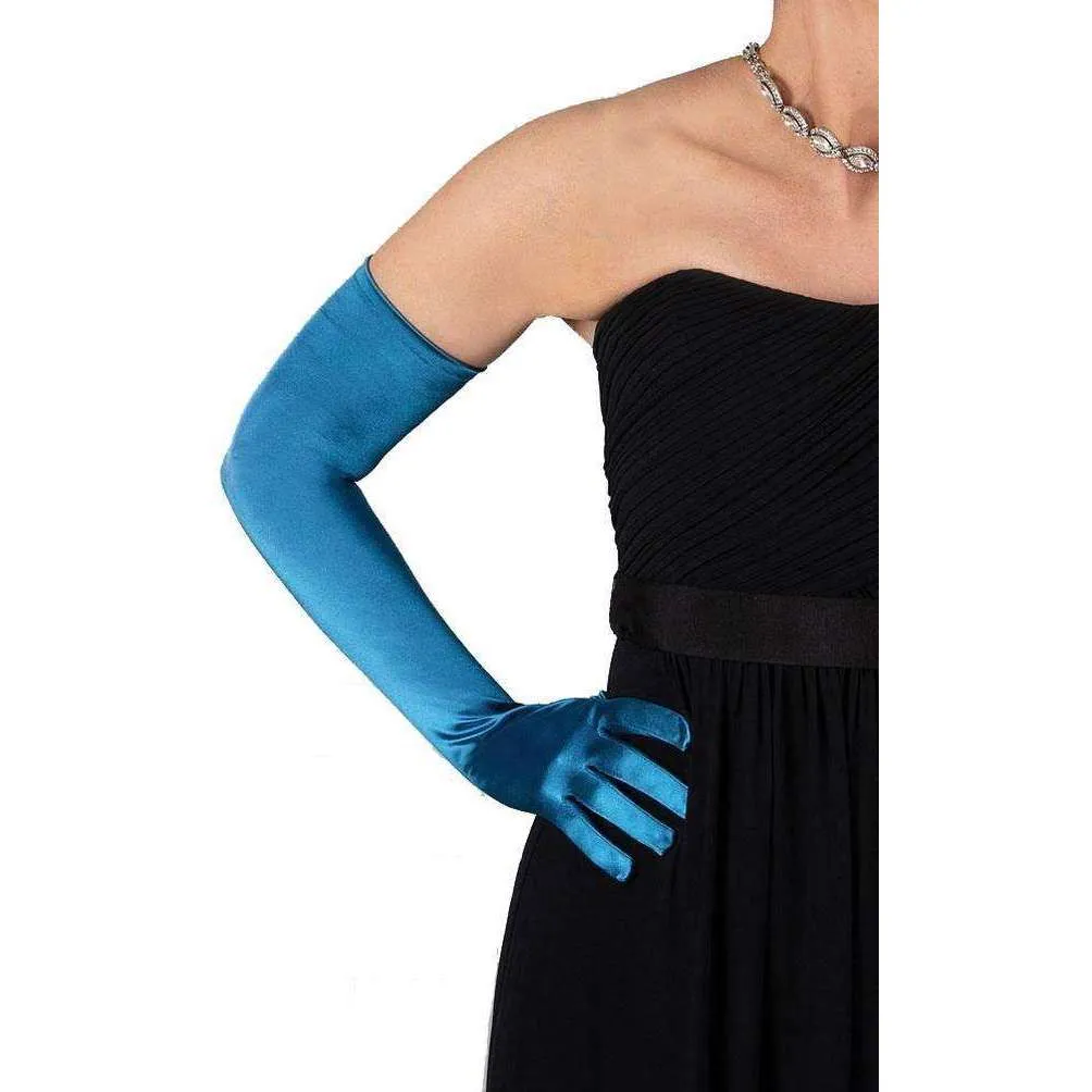 Dents Long 16 Button Satin Evening Gloves - Teal