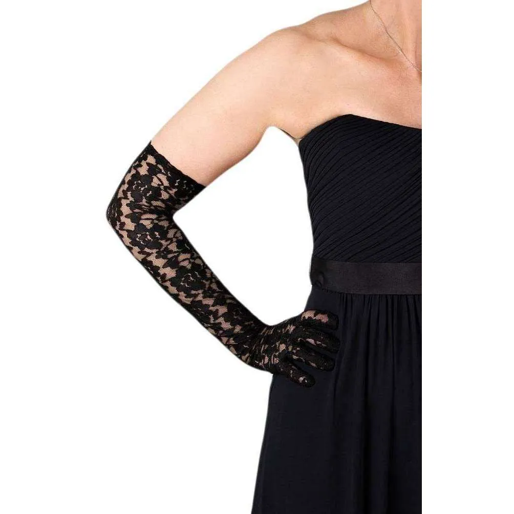 Dents Long Lace Evening Gloves - Black