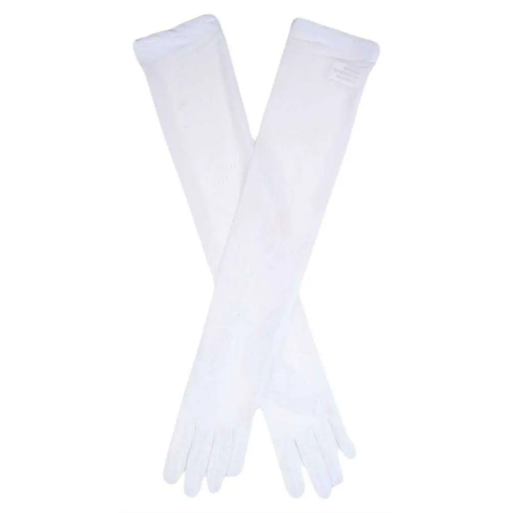 Dents Long Tulle Evening Gloves - White