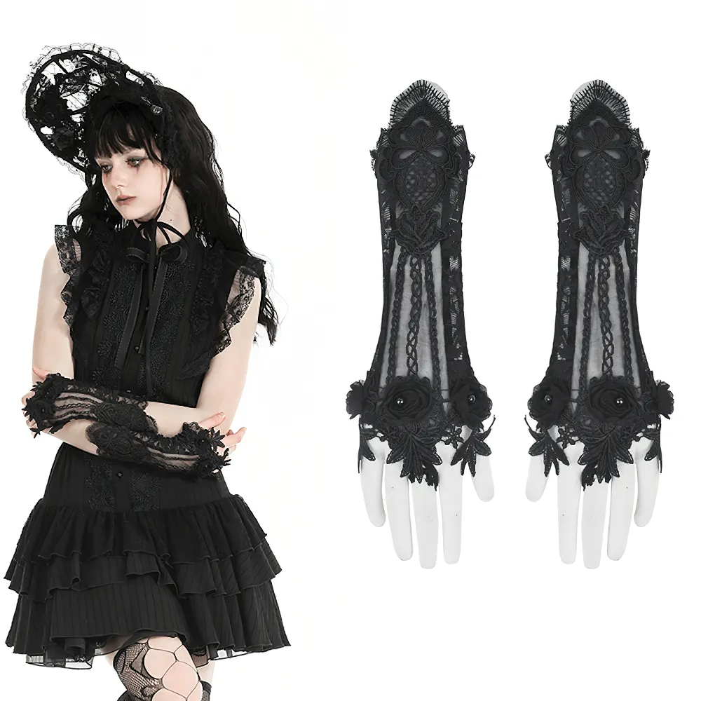 Elegant Black Lace Elbow-Length Evening Gloves