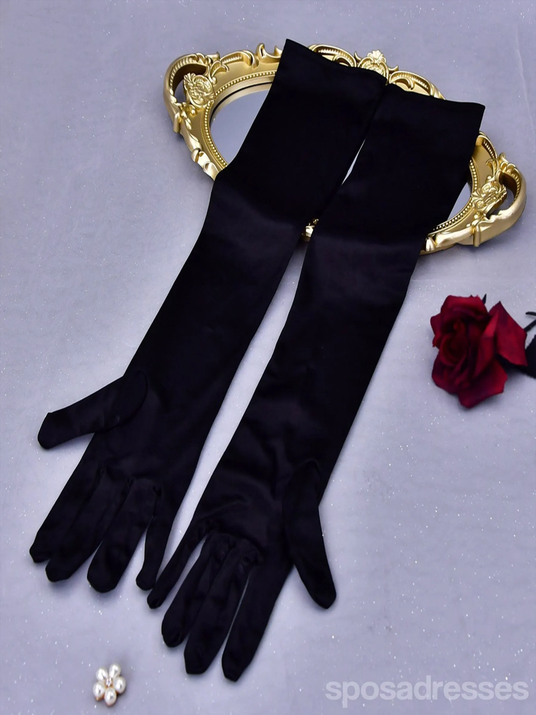 Elegant Elbow Satin Simple Satin Long Bridal Gloves, VM22