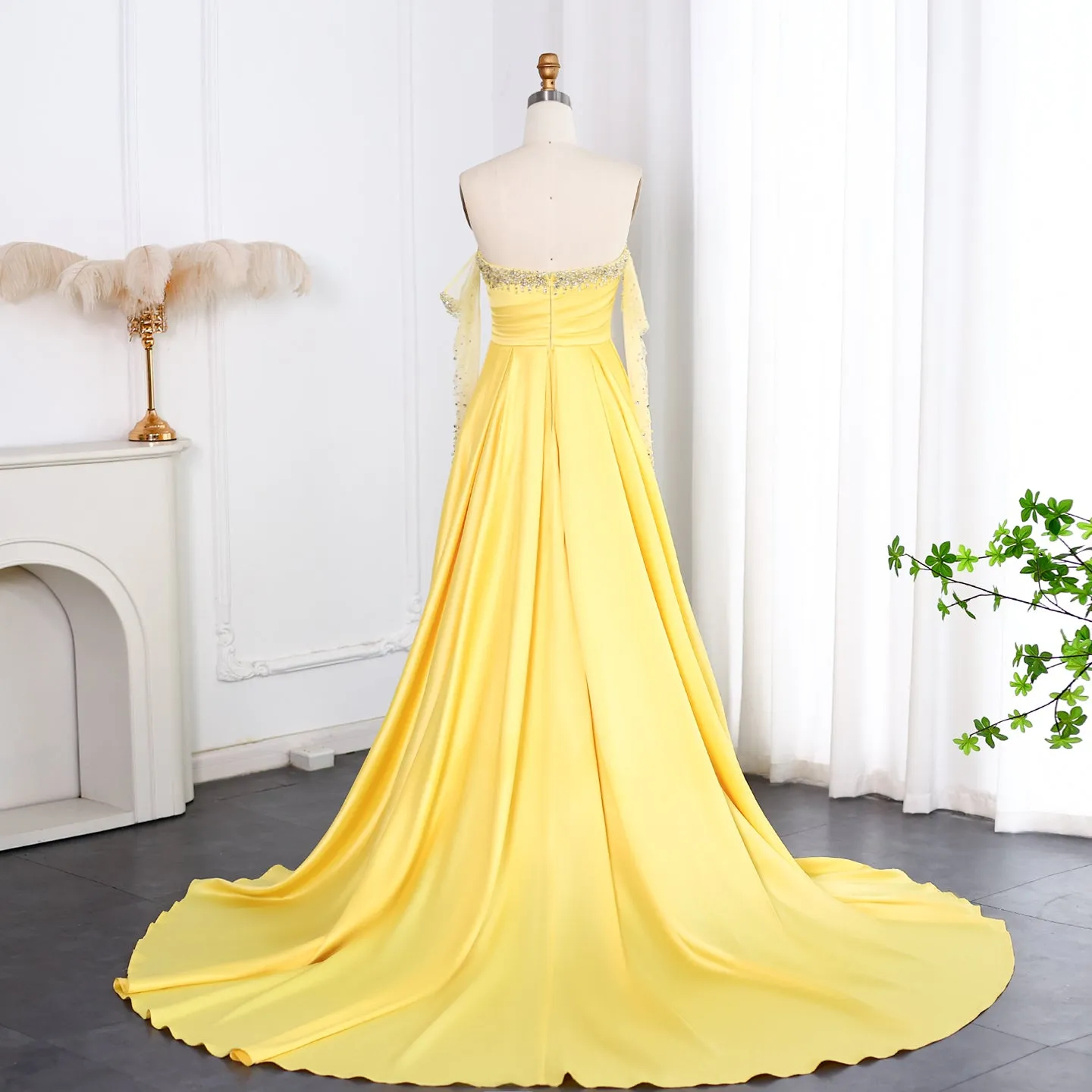 Elegant Sweetheart Yellow Evening Dress with Gloves SS586