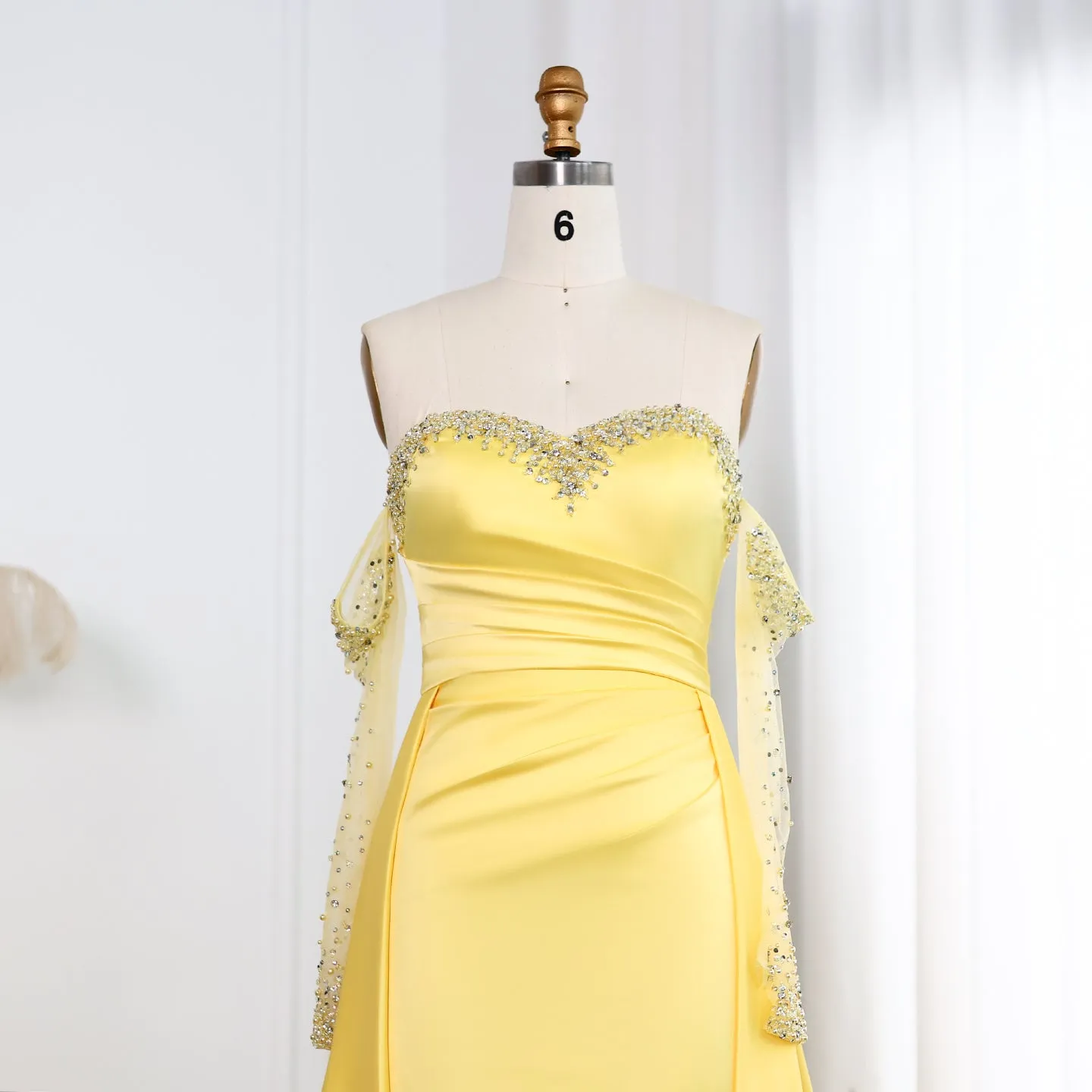 Elegant Sweetheart Yellow Evening Dress with Gloves SS586