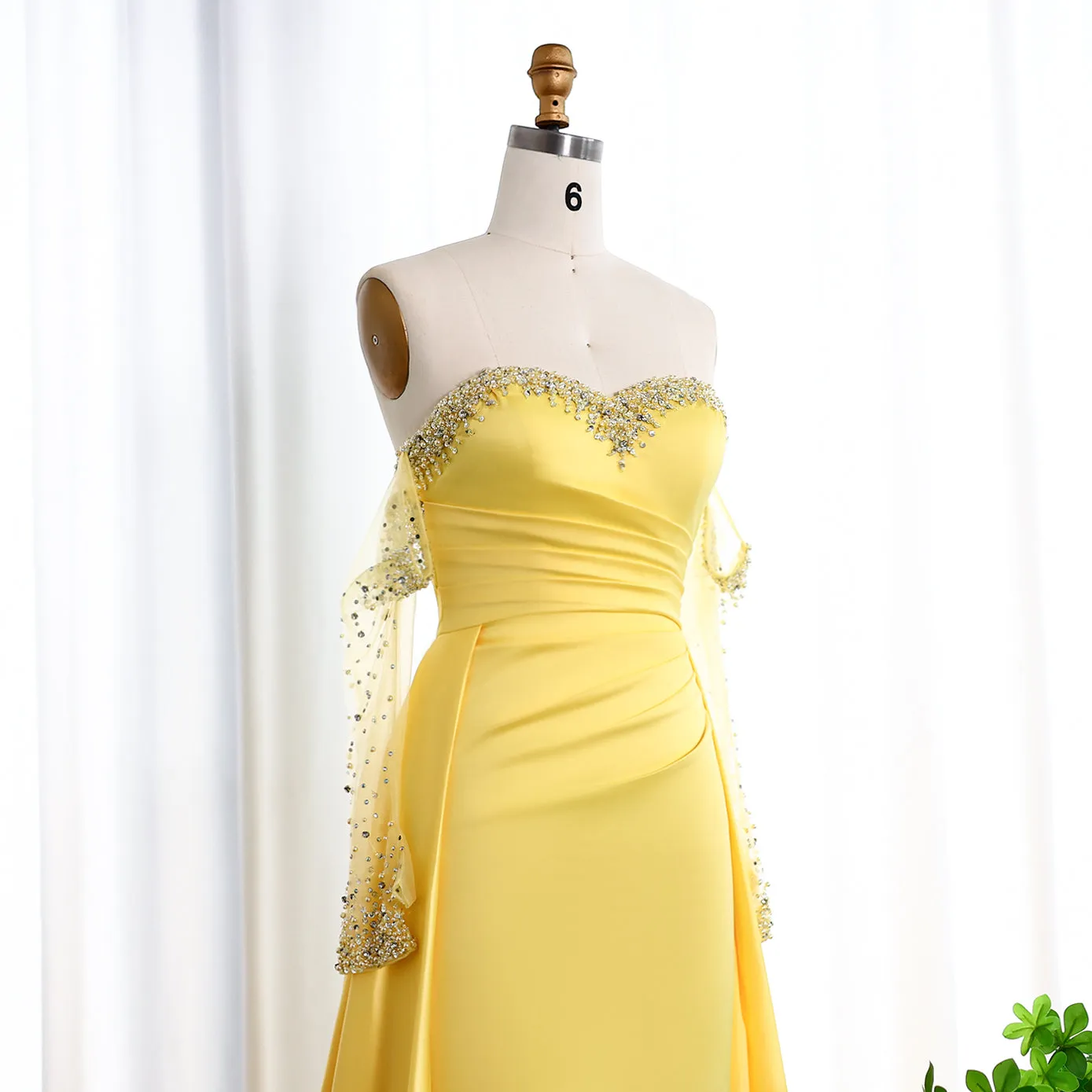 Elegant Sweetheart Yellow Evening Dress with Gloves SS586