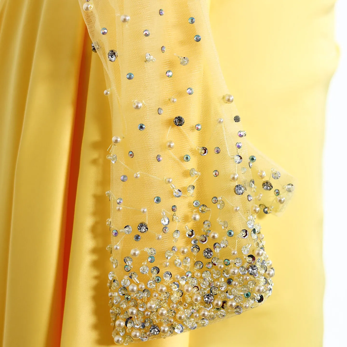 Elegant Sweetheart Yellow Evening Dress with Gloves SS586