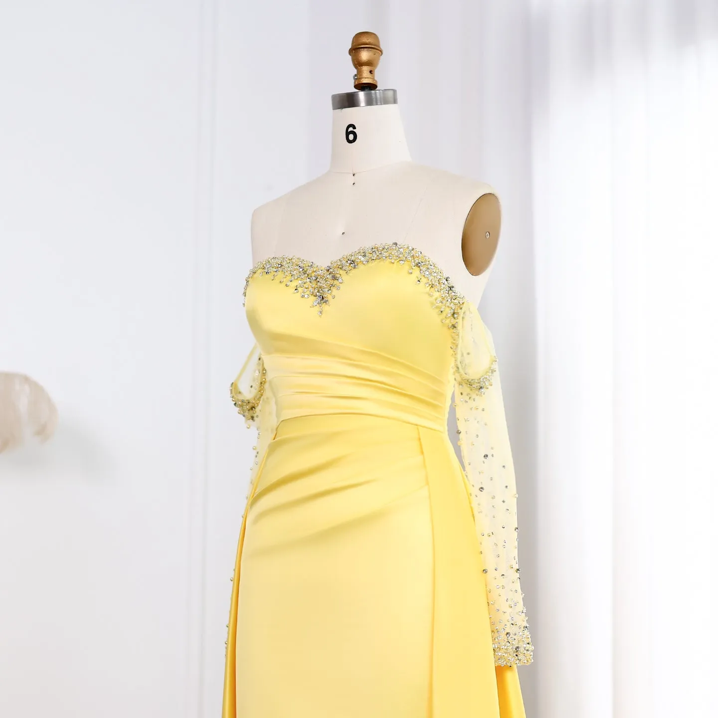 Elegant Sweetheart Yellow Evening Dress with Gloves SS586