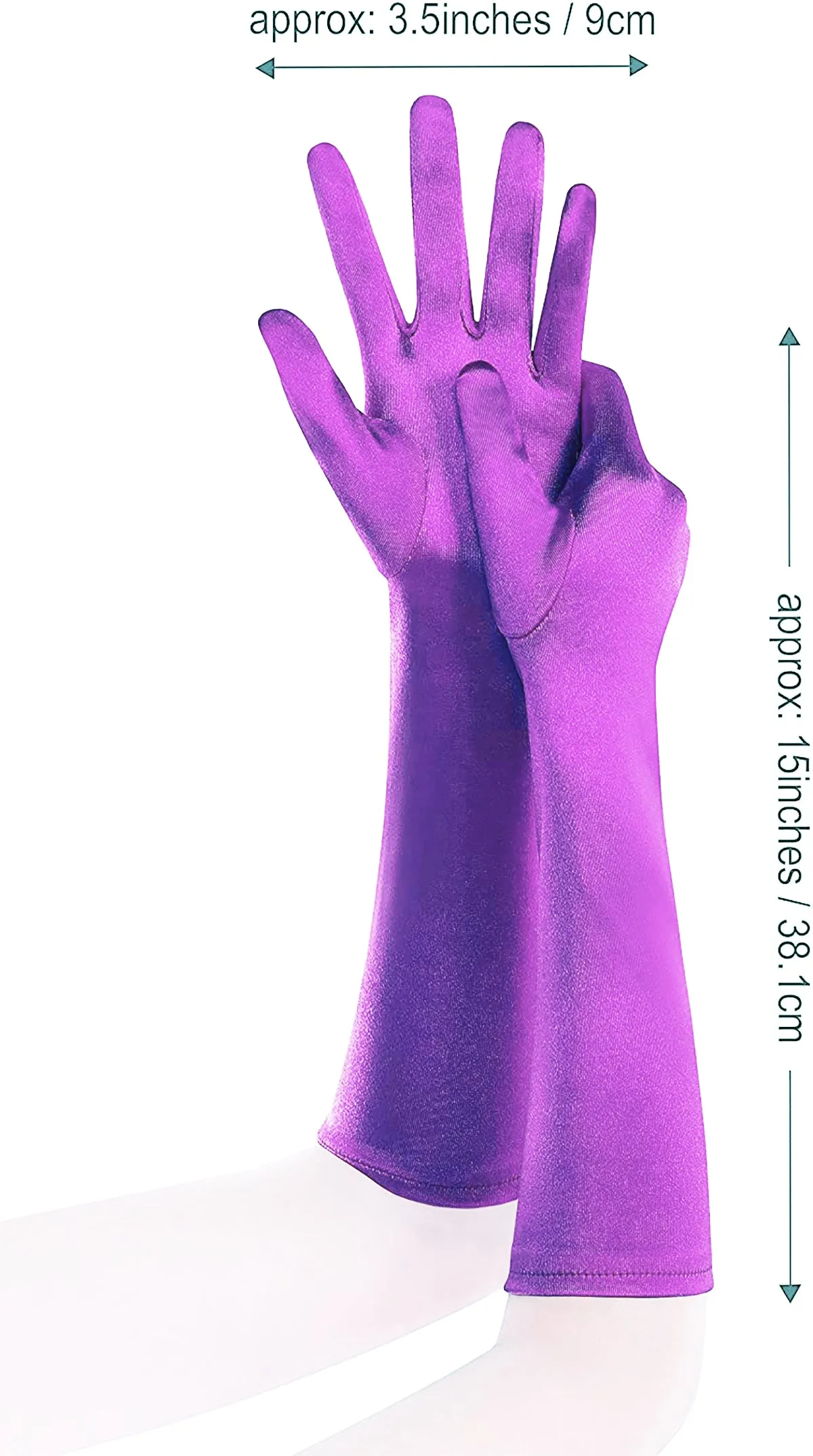 Fancydresswale hand Gloves for women for parties, long colourful satin hand cover 38 cm; Lavender