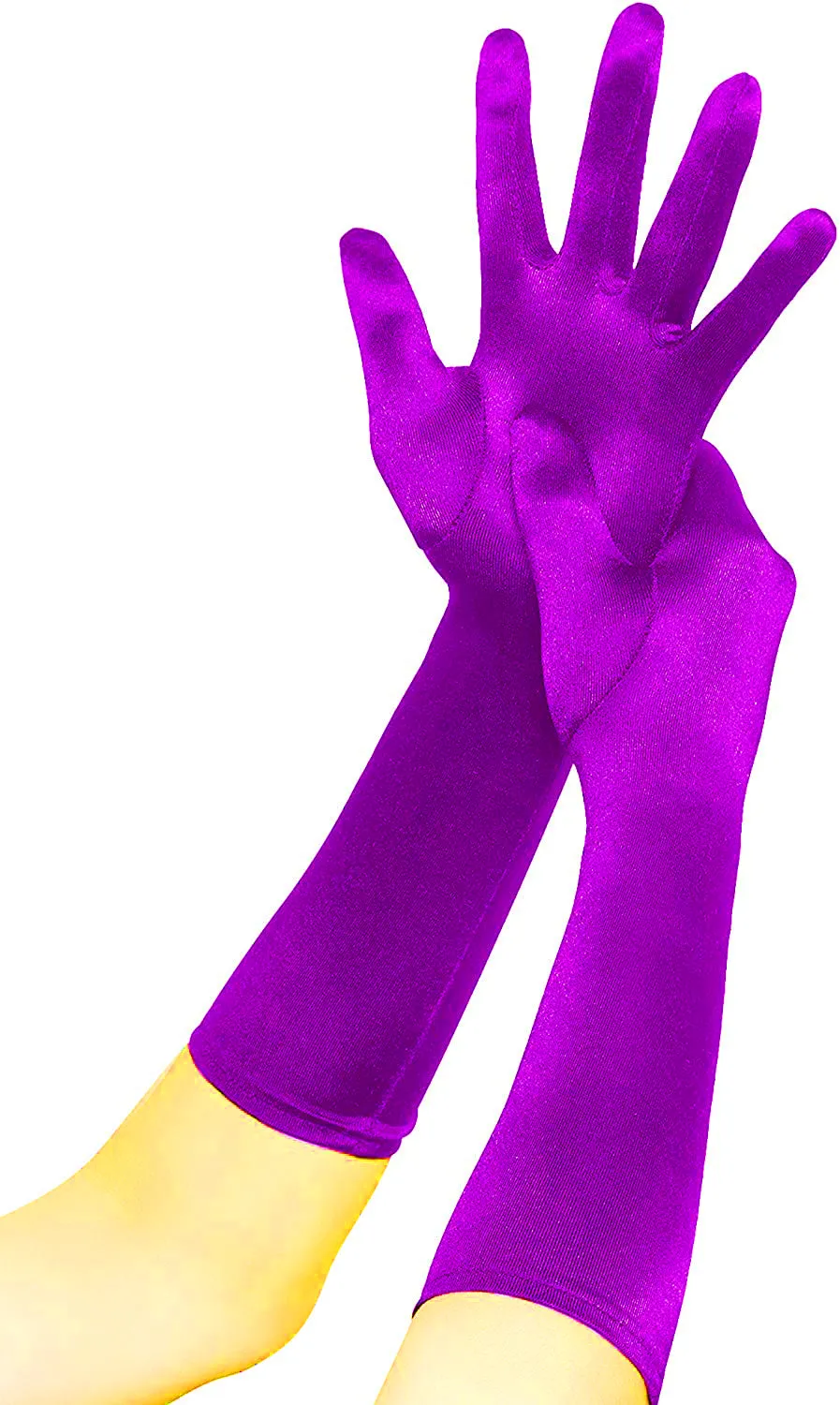 Fancydresswale hand Gloves for women for parties, long colourful satin hand cover 38 cm; Lavender