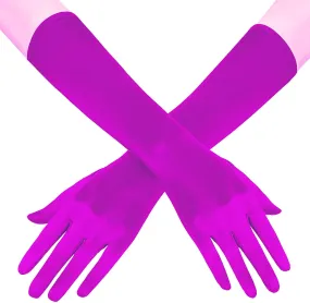 Fancydresswale hand Gloves for women for parties, long colourful satin hand cover 38 cm; Lavender