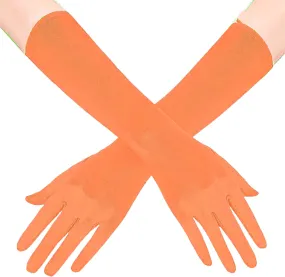 Fancydresswale hand Gloves for women for parties, long colourful satin hand cover 38 cm; Orange