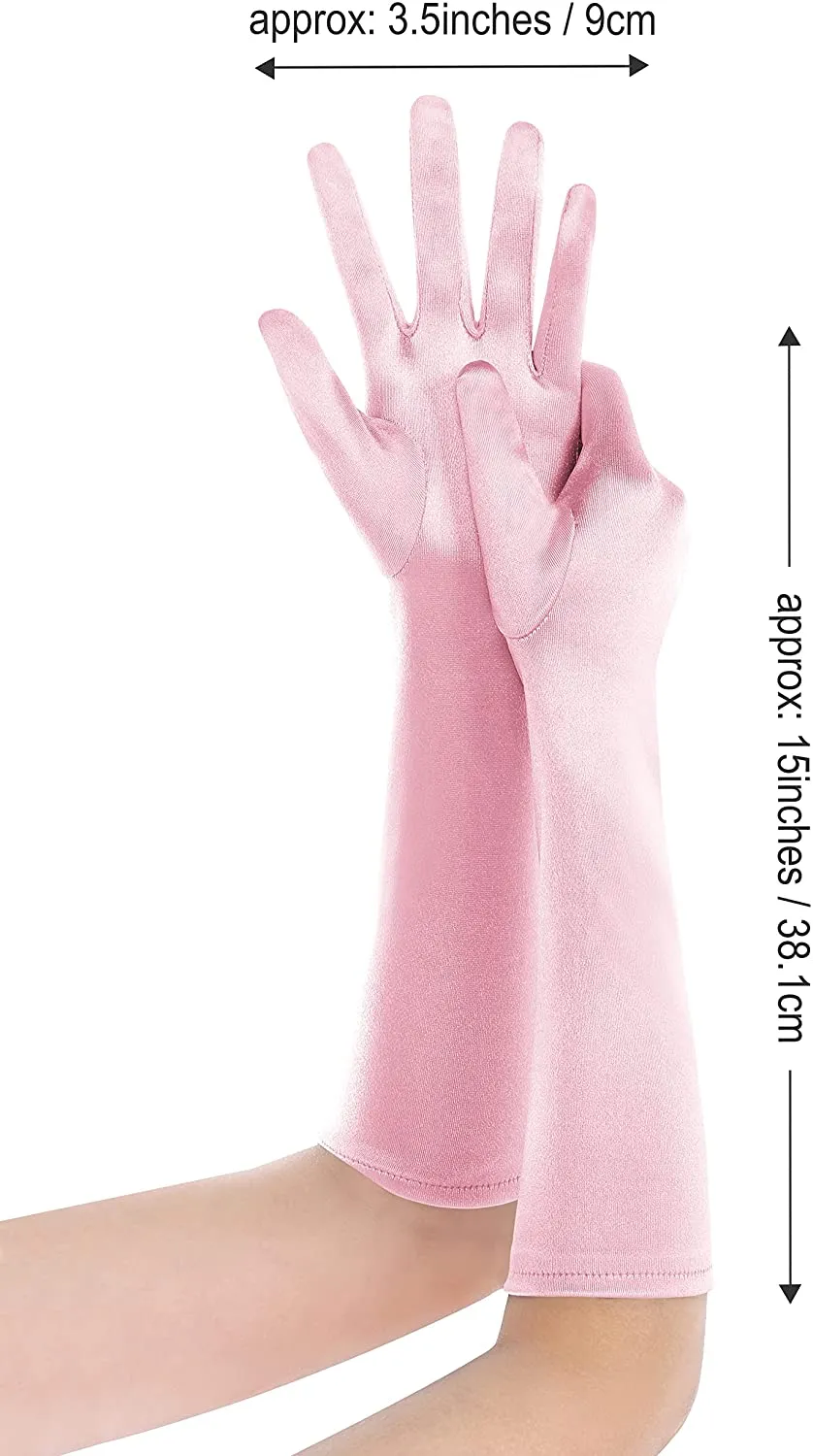 Fancydresswale hand Gloves for women for parties, long colourful satin hand cover 38 cm; Pink