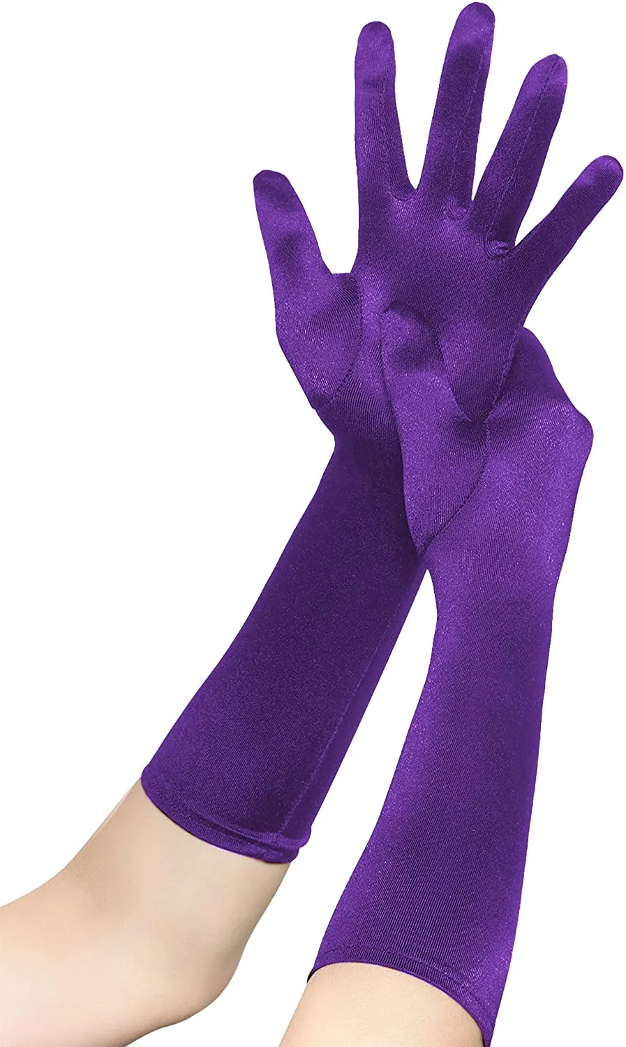 Fancydresswale hand Gloves for women for parties, long colourful satin hand cover 38 cm; Purple