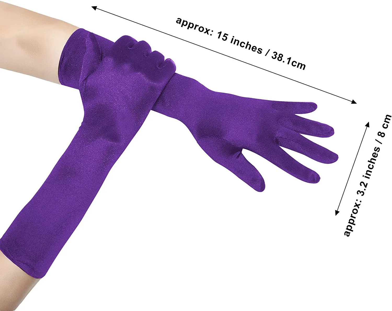 Fancydresswale hand Gloves for women for parties, long colourful satin hand cover 38 cm; Purple