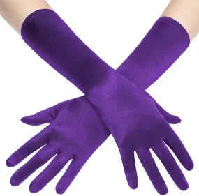 Fancydresswale hand Gloves for women for parties, long colourful satin hand cover 38 cm; Purple