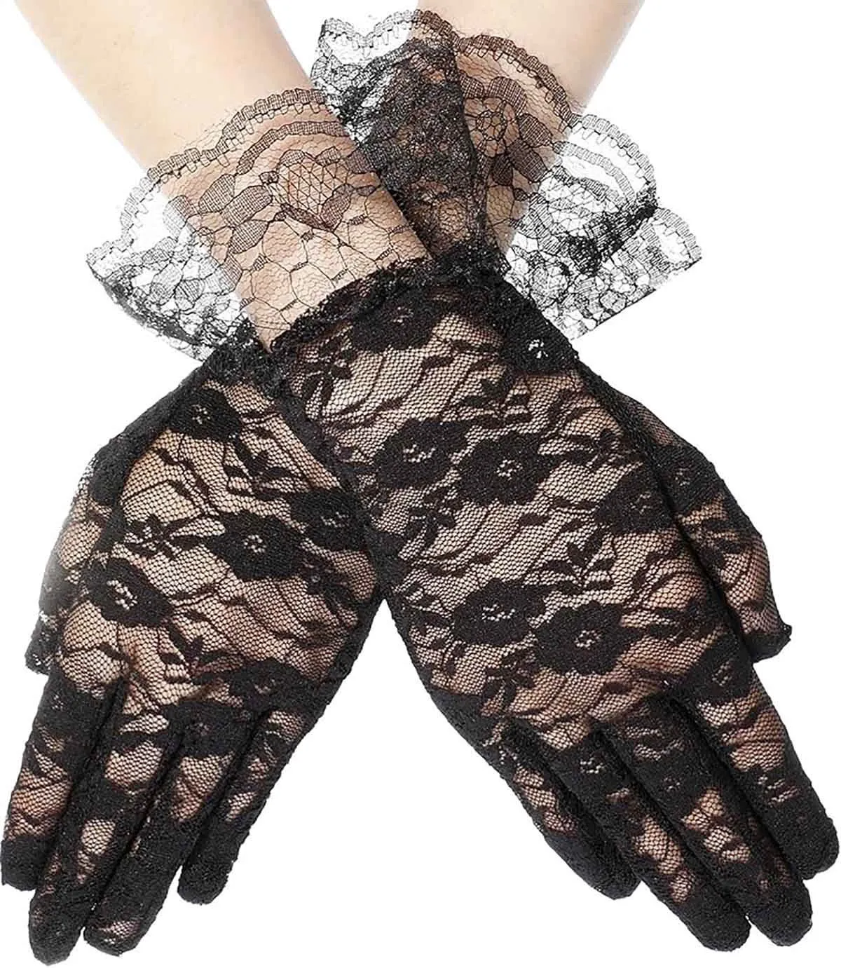 Fancydresswale  Lace Gloves Women Elegant Gloves Bridal Lace Gloves Floral Pattern Lace Gloves for Wedding Dress Evening Dress