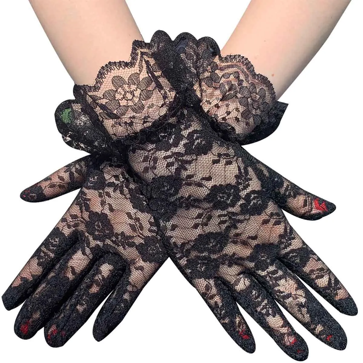 Fancydresswale  Lace Gloves Women Elegant Gloves Bridal Lace Gloves Floral Pattern Lace Gloves for Wedding Dress Evening Dress