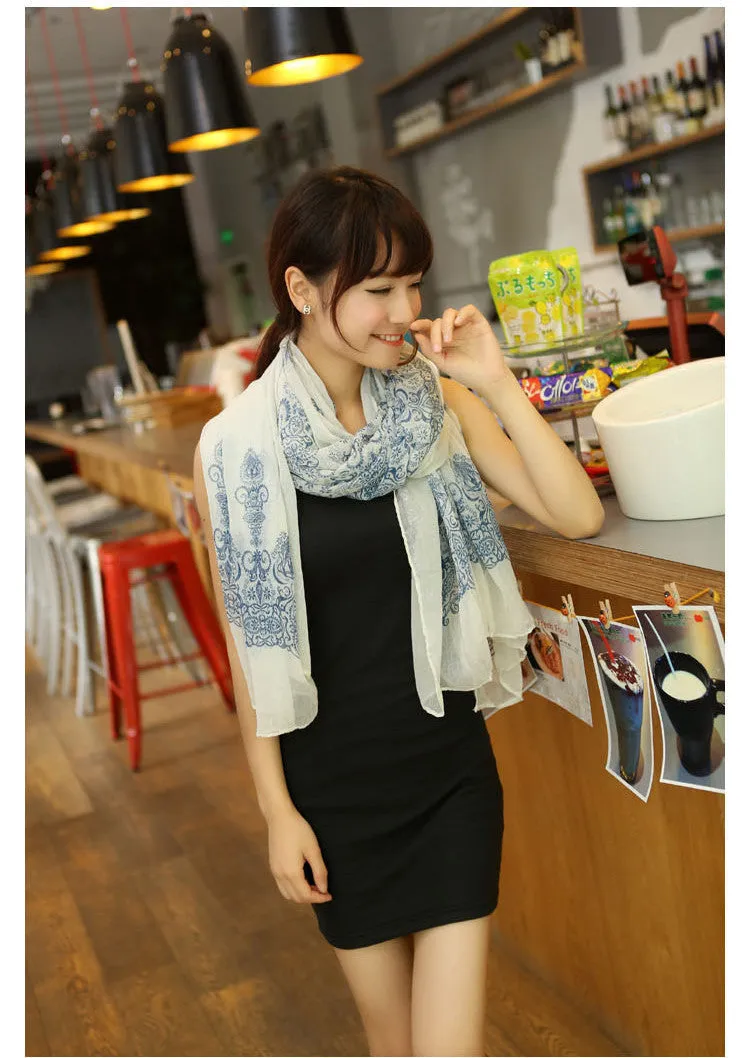 Fashion Totem female Korean version of the new chiffon and cotton scarf