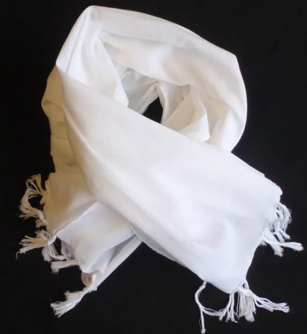 Fine White Cotton Voile Sarong / Scarf with Fringe 100 x 200cm