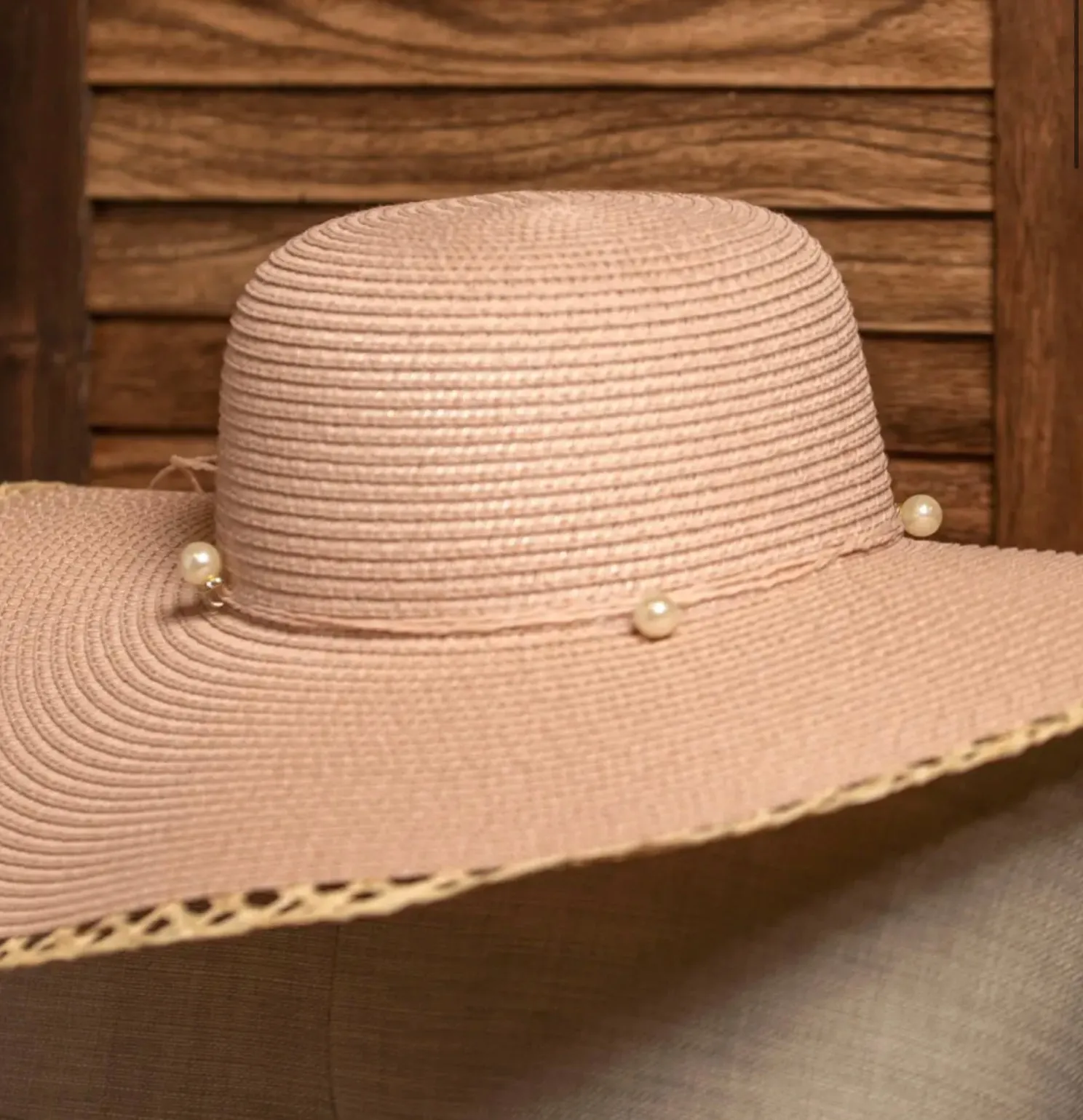 Floppy Straw Sun Hat With Pearl