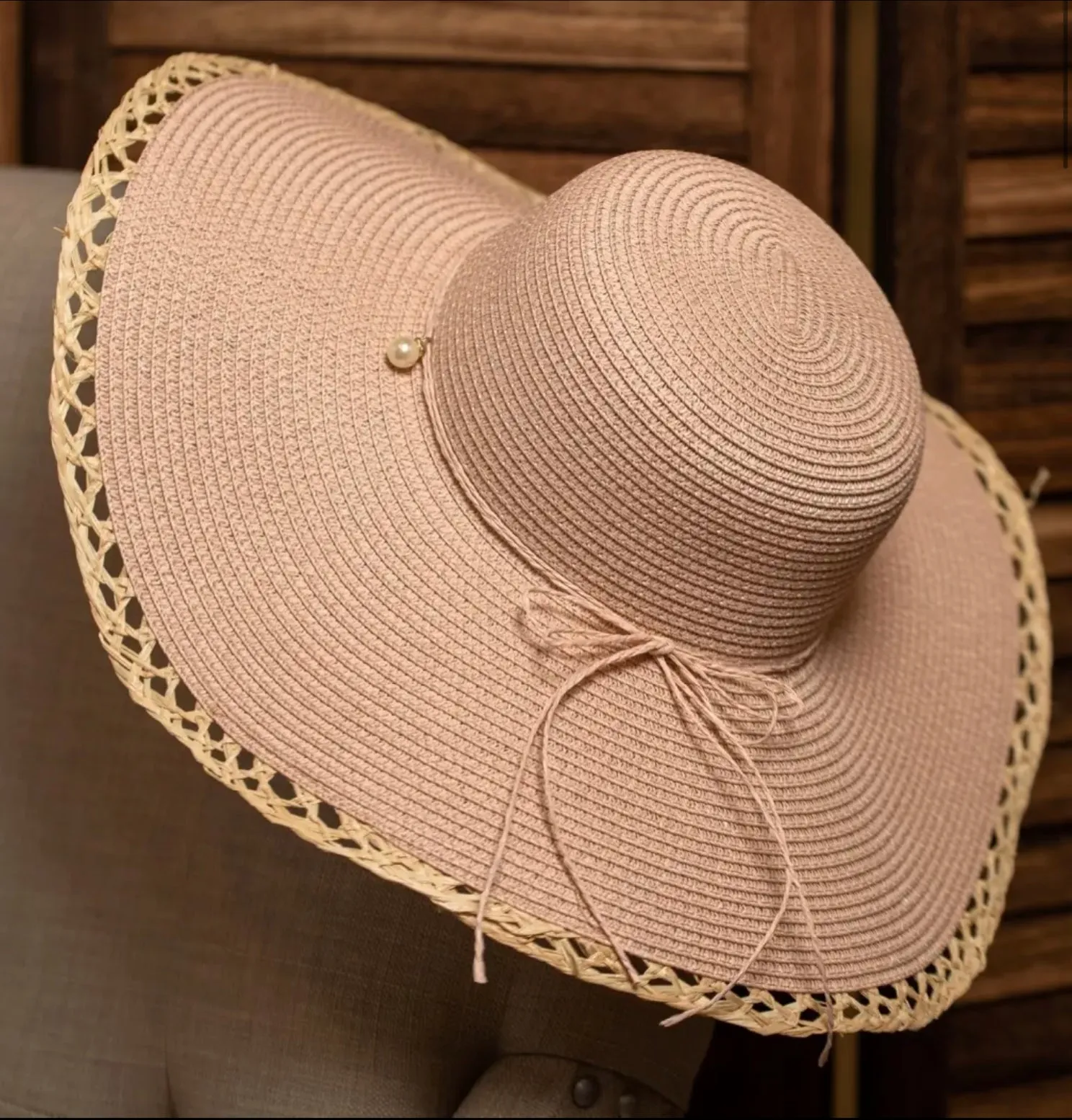 Floppy Straw Sun Hat With Pearl