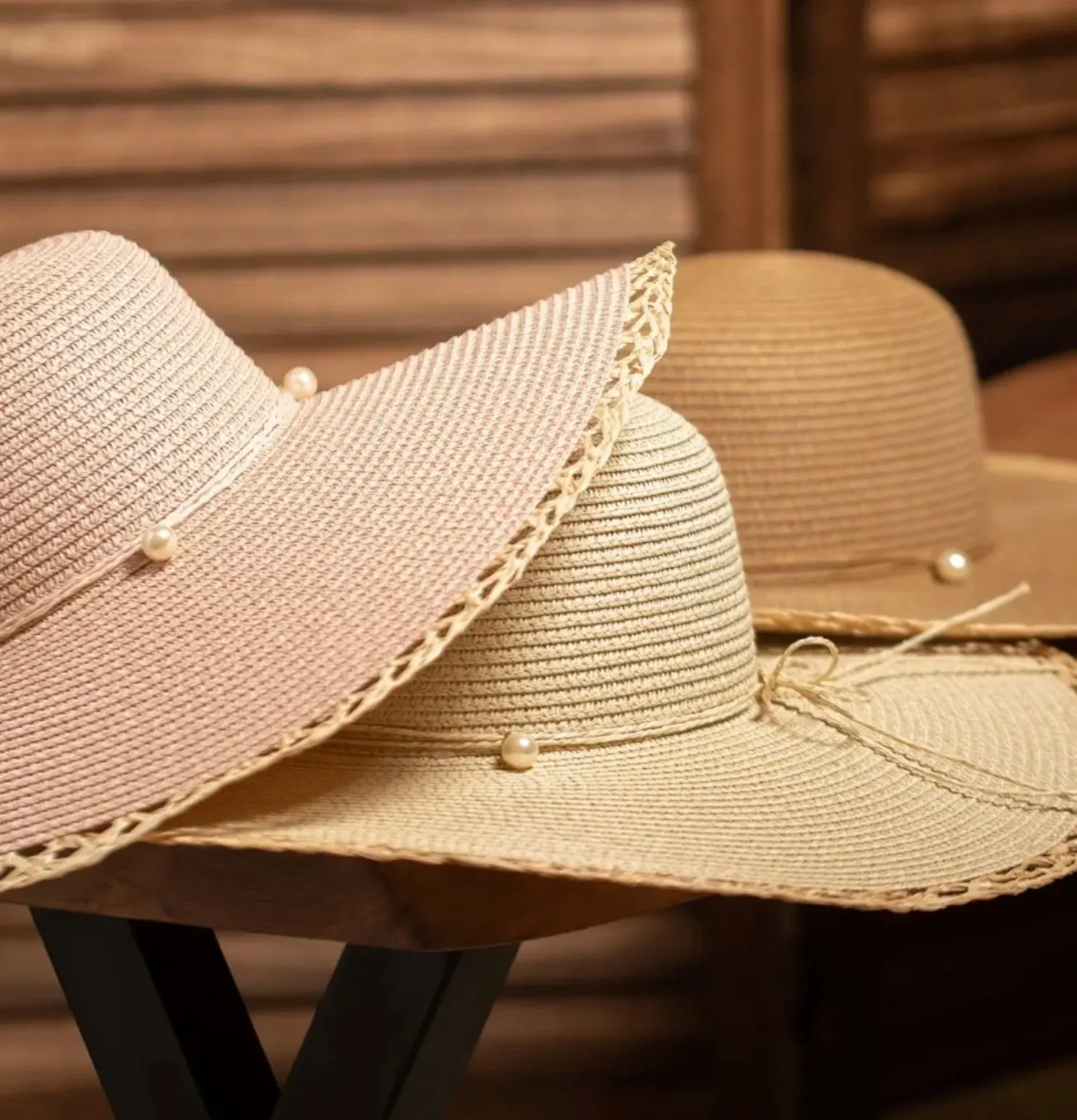 Floppy Straw Sun Hat With Pearl