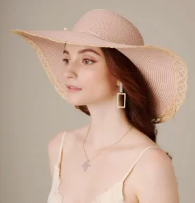 Floppy Straw Sun Hat With Pearl